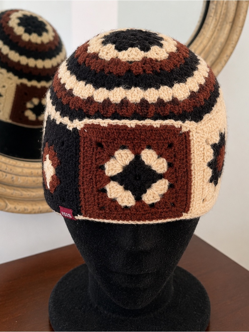 ISIS Granny beanie hat, 100 % wool hand crochet
